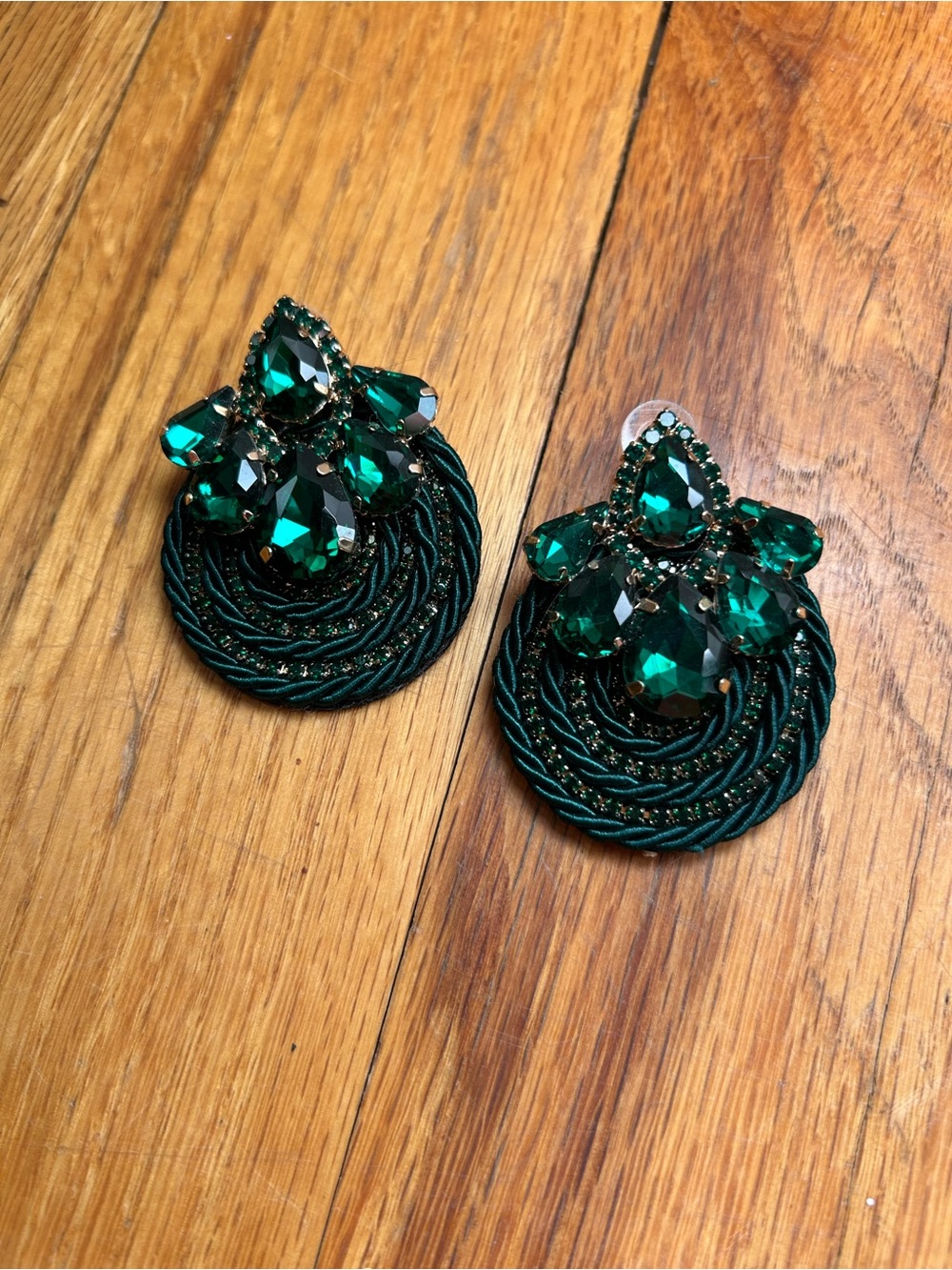 Emerald Crystal Drop Statement Earrings - Unbranded